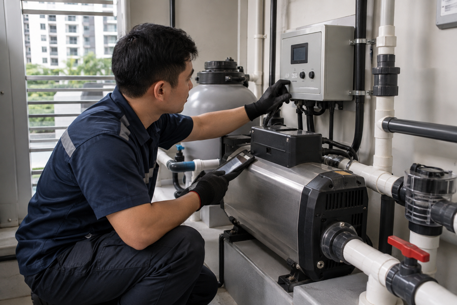Checking jacuzzi heater and control equipment
