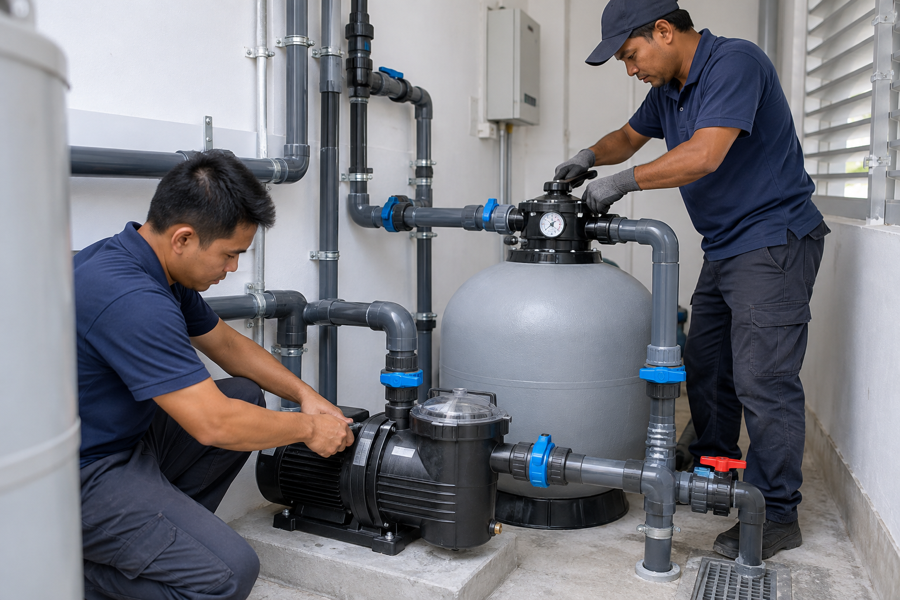 Installing upgraded swimming pool pump and filter equipment