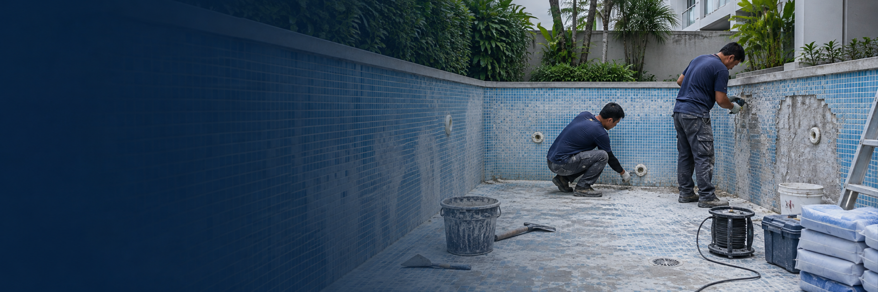 Swimming pool renovation work at a Singapore property